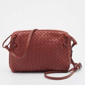 Pre Owned Bottega Veneta Rust Orange Intrecciato Leather Nodini Crossbody Bag