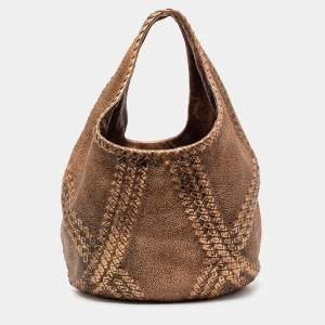Pre Owned Bottega Veneta Metallic Brown Leather Hobo