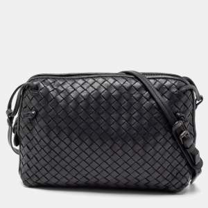 Pre Owned Bottega Veneta Grey Intrecciato Leather Nodini Crossbody Bag