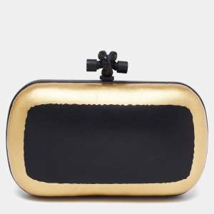 Pre Owned Bottega Veneta Black/Gold Leather Knot Clutch