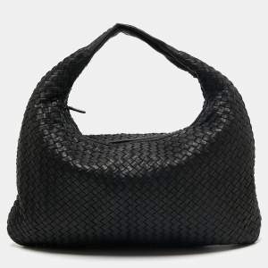 Pre Owned Bottega Veneta Black Intrecciato Leather Large Veneta Hobo