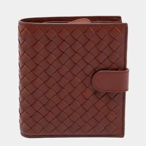 Pre Owned Bottega Veneta Brown Intrecciato Leather French Wallet