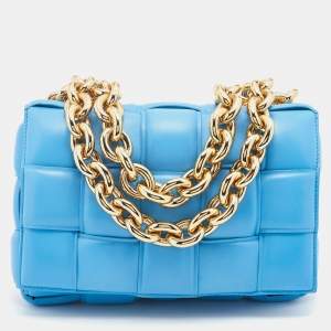 Pre Owned Bottega Veneta Blue Padded Leather Chain Cassette Shoulder Bag