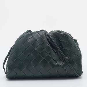 Pre Owned Bottega Veneta Green Intrecciato Leather Mini The Pouch Bag