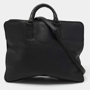 مملوكة مسبقًا Bottega Veneta Black Intrecciato Leather Middle Zip Briefcase