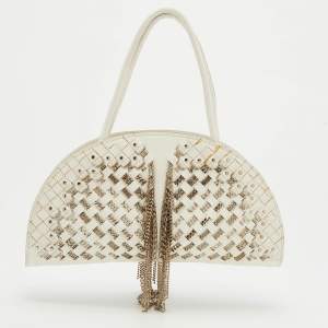 Bottega Veneta White Intrecciato Leather Top Handle Bag