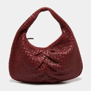 Pre Owned Bottega Veneta Red Intrecciato Leather Pleated Hobo