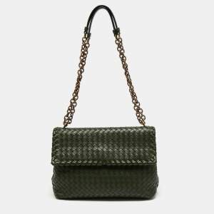 Pre Owned Bottega Veneta Green Intrecciato Leather Olimpia Shoulder Bag