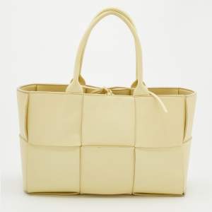 Pre Owned Bottega Veneta Lime Yellow Intrecciato Leather Arco Tote