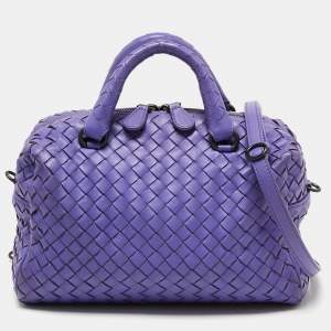 Pre Owned Bottega Veneta Purple Intrecciato Leather Boston Bag