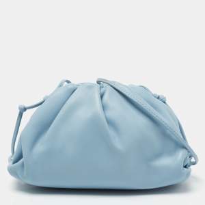 Pre Owned Bottega Veneta Light Blue Leather Mini Pouch Clutch