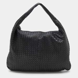Pre Owned Bottega Veneta Black Intrecciato Leather Maxi Veneta Hobo