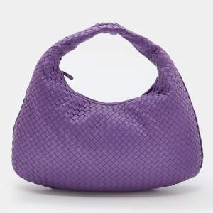 Pre Owned Bottega Veneta Purple Intrecciato Leather Medium Veneta Hobo