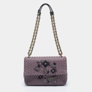 Pre Owned Bottega Veneta Purple Intrecciato Leather Olimpia Shoulder Bag