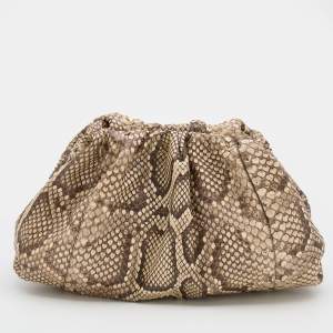 Pre Owned Bottega Veneta Brown/Beige Python Large The Pouch Clutch