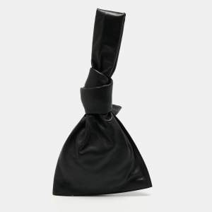 Pre Owned Bottega Veneta Black Leather Mini BV Twist Knotted Clutch