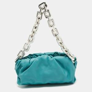 Pre Owned Bottega Veneta Blue Leather Chain Pouch
