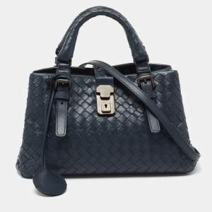 Pre Owned Bottega Veneta Blue Intrecciato Leather Roma Tote