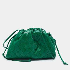 Pre Owned Bottega Veneta Green Intrecciato Leather Mini The Pouch Bag