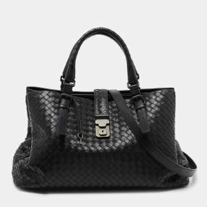 Pre Owned Bottega Veneta Black Intrecciato Leather Medium Roma Tote