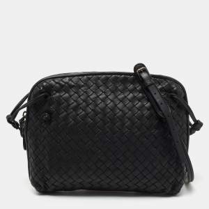 Pre Owned Bottega Veneta Black Intrecciato Leather Nodini Crossbody Bag