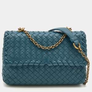 Pre Owned Bottega Veneta Blue Intrecciato Leather Baby Olimpia Shoulder Bag