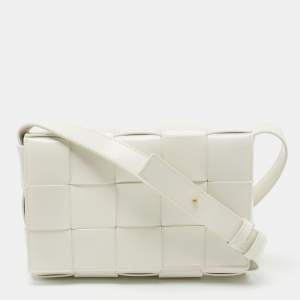 Pre Owned Bottega Veneta White Intrecciato Leather Cassette Shoulder Bag
