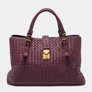 Bottega Veneta Purple Intrecciato Leather Medium Roma Tote