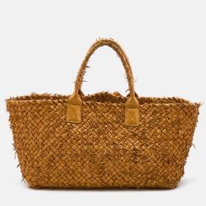 Pre Owned Bottega Veneta Yellow Intrecciato Frayed Leather Medium Cabat Tote