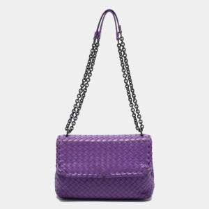 Pre Owned Bottega Veneta Purple Intrecciato Leather Small Olimpia Shoulder Bag