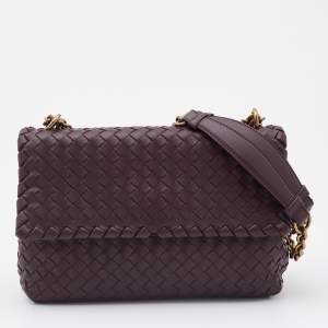 Pre Owned Bottega Veneta Burgundy Intrecciato Leather Small Olimpia Shoulder Bag