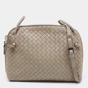Pre Owned Bottega Veneta Dark Beige Intrecciato Leather Nodini Crossbody Bag