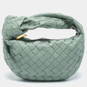 Pre Owned Bottega Veneta Light Green Intrecciato Leather Mini Jodie Bag