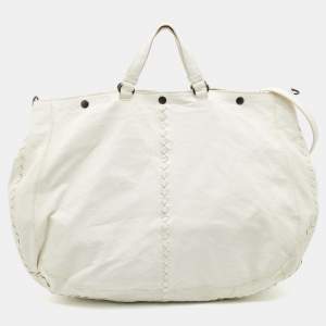 Pre Owned Bottega Veneta White Leather Shopping Tote