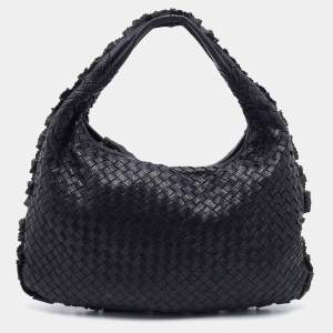 Pre Owned Bottega Veneta Black Intrecciato Perforated Leather Veneta Hobo
