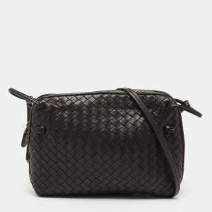 Pre Owned Bottega Veneta Dark Brown Intrecciato Leather Nodini Shoulder Bag