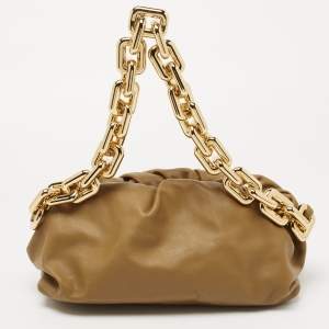 Pre Owned Bottega Veneta Tan Leather Chain Pouch Clutch