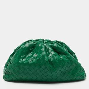Pre Owned Bottega Veneta Green Intrecciato Leather The Pouch Clutch