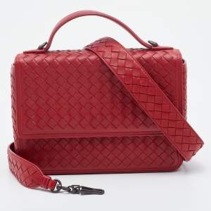 Bottega Veneta Red Intrecciato Leather Alumna Top Handle Bag