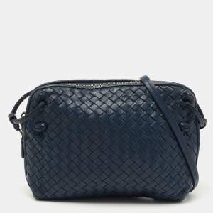 Pre Owned Bottega Veneta Blue Intrecciato Leather Nodini Crossbody Bag