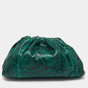 Pre Owned Bottega Veneta Green/Black Python The Pouch Clutch