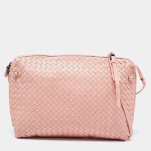 Pre Owned Bottega Veneta Pink Intrecciato Leather Large Nodini Crossbody Bag