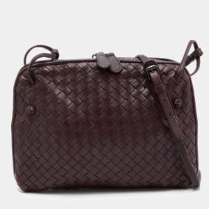 Pre Owned Bottega Veneta Burgundy Intrecciato Leather Nodini Shoulder Bag