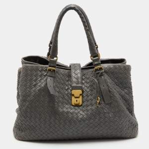 Pre Owned Bottega Veneta Dark Grey Intrecciato Leather Roma Tote