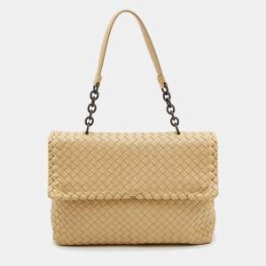 Pre Owned Bottega Veneta Cream Intrecciato Leather Olimpia Top Handle Bag