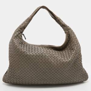 Pre Owned Bottega Veneta Grey Intrecciato Leather Veneta Hobo