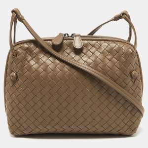 Pre Owned Bottega Veneta Beige Intrecciato Leather Nodini Crossbody Bag