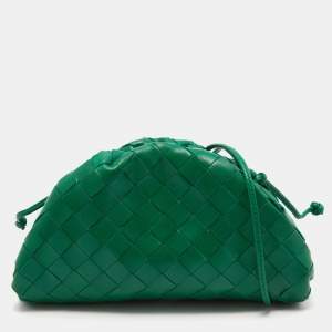 Pre Owned Bottega Veneta Green Leather Mini The Pouch Bag