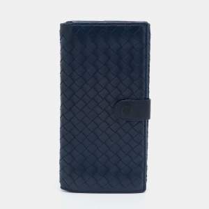 Bottega Veneta Blue Intrecciato Leather Flap Continental Wallet