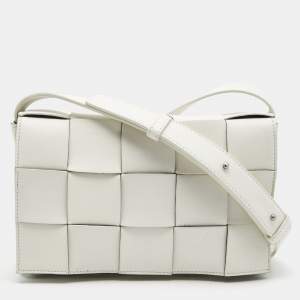 Pre Owned Bottega Veneta White Intrecciato Leather Cassette Shoulder Bag